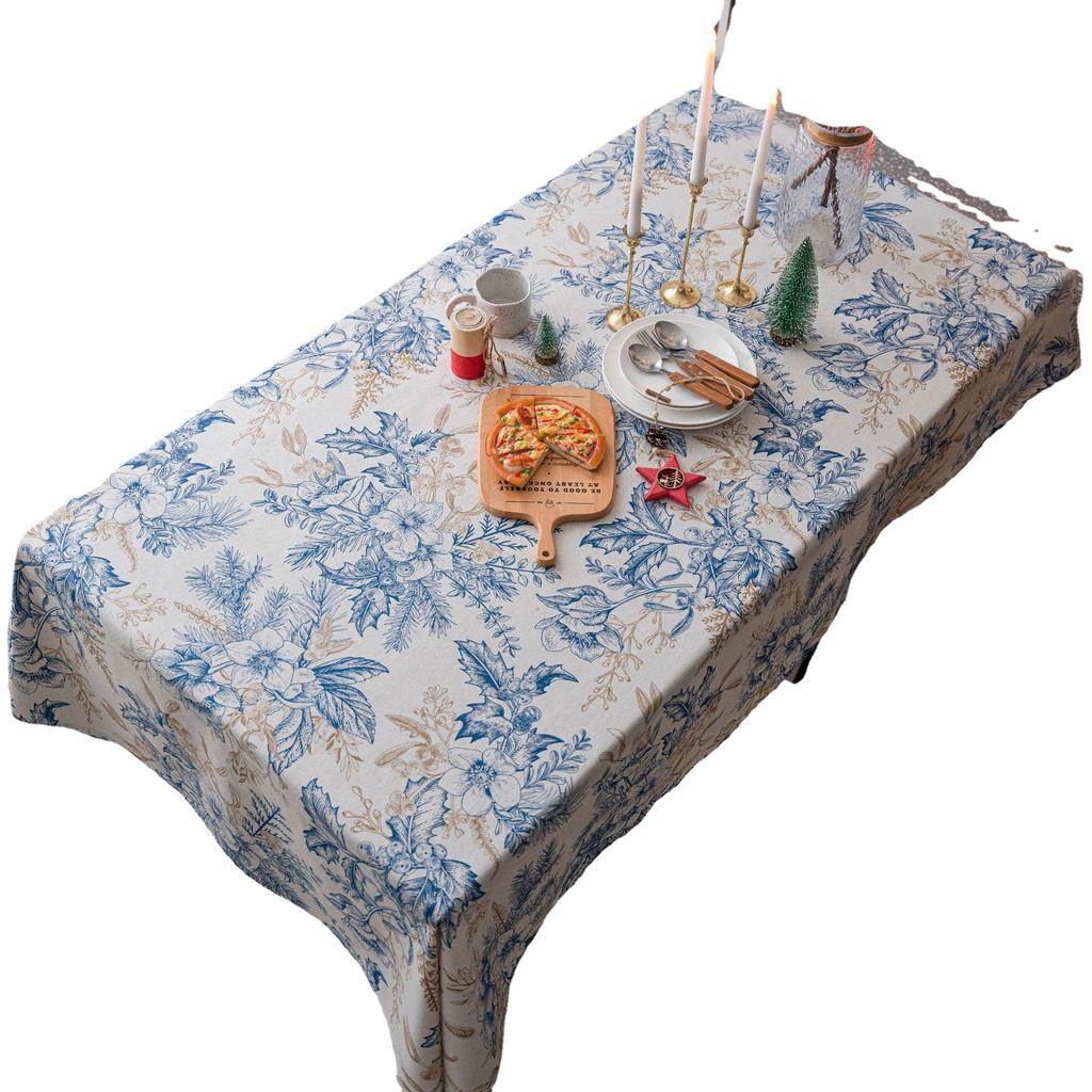 Tablecloth Pine Branch Blue Print Christmas Day Table Cloth American Fabric Rectangle