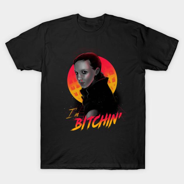 Men Black Print T-shirt Bitchin  - Eleven Stranger Things - Tv Show No-Cut Transfer Paper Print Cotton Tshirt XL чёрный