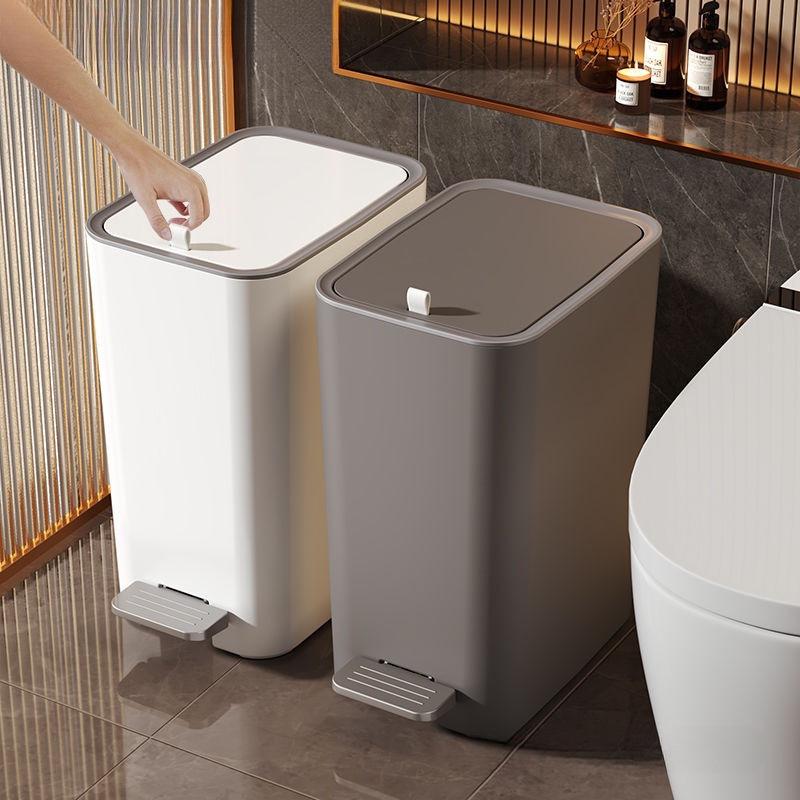 Large Foot-Pedal Bathroom Trash Can with Lid - Odor-Proof and Narrow Design for Home, Kitchen, Bedroom, or Living Room.