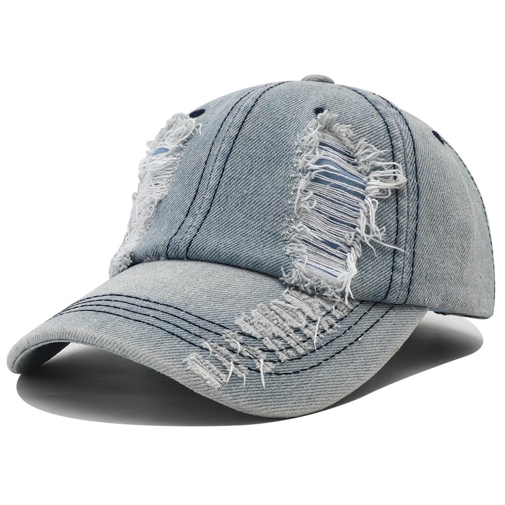 

Новая однотонная рваная бейсболка, washed denim, snapback, хип-хоп, дышащая, уличная одежда, потертые кепки для женщин и мужчин Adjustable