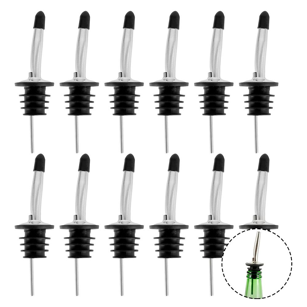 12pcs Stainless Steel Classic Bottle Pourers Tapered Spout Liquor Pourers Flow Wine Bottle Pour Spout Stopper Bar Accessories