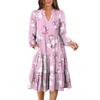 Women's V-Neck Flowing Layered Bohemian Long Sleeve Floral Print Dress
