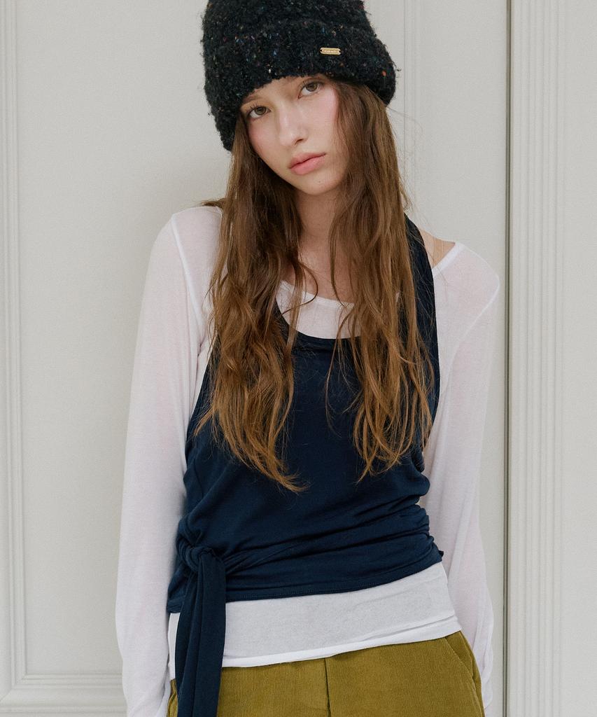 LETTER FROM MOON Halterneck Layered Soft Top (Navy)