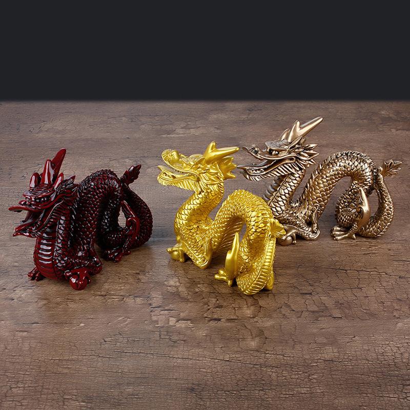 1Pc Good Lucky Golden Dragon Chinese Zodiac Twelve Statue Gold Animals Sculpture Figurines Desktop Decoration