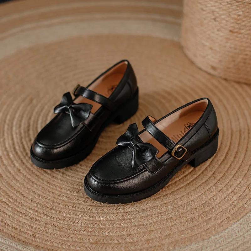 Модные японские ретро туфли Мэри Джейн из коричневой коровьей кожи — фото 8