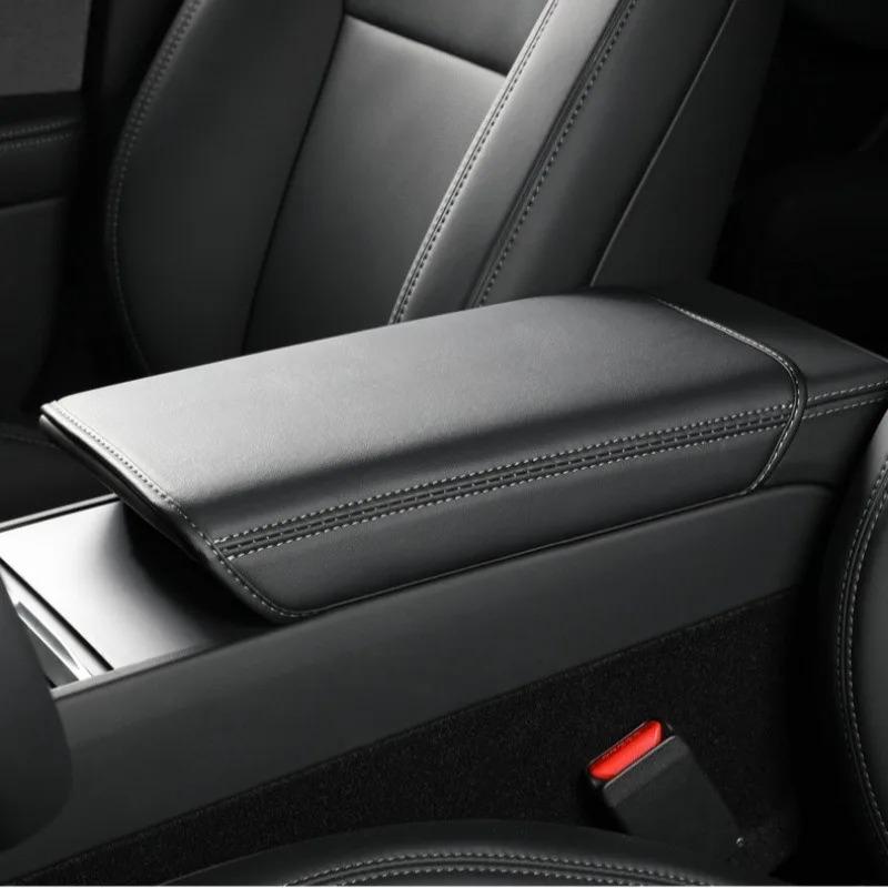 Leather Armrest Cover For Tesla Model 3 Highland Model Y Juniper Central Armrest Protective Pad Cover Car Interior Accessorie