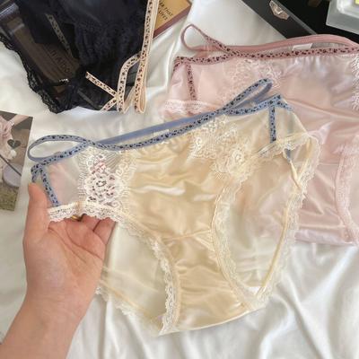 Ladies Summer Light Luxury Sexy Pure Desire Lace Satin Mesh Gauze Ice Silk Briefs