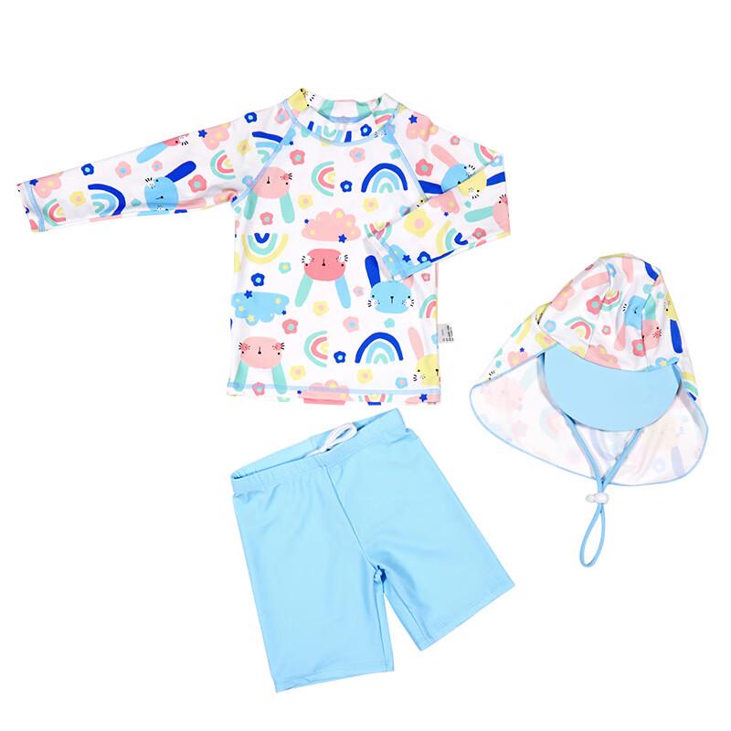 Children's Cartoon Rabbit Split Long Sleeve Swimsuit Set