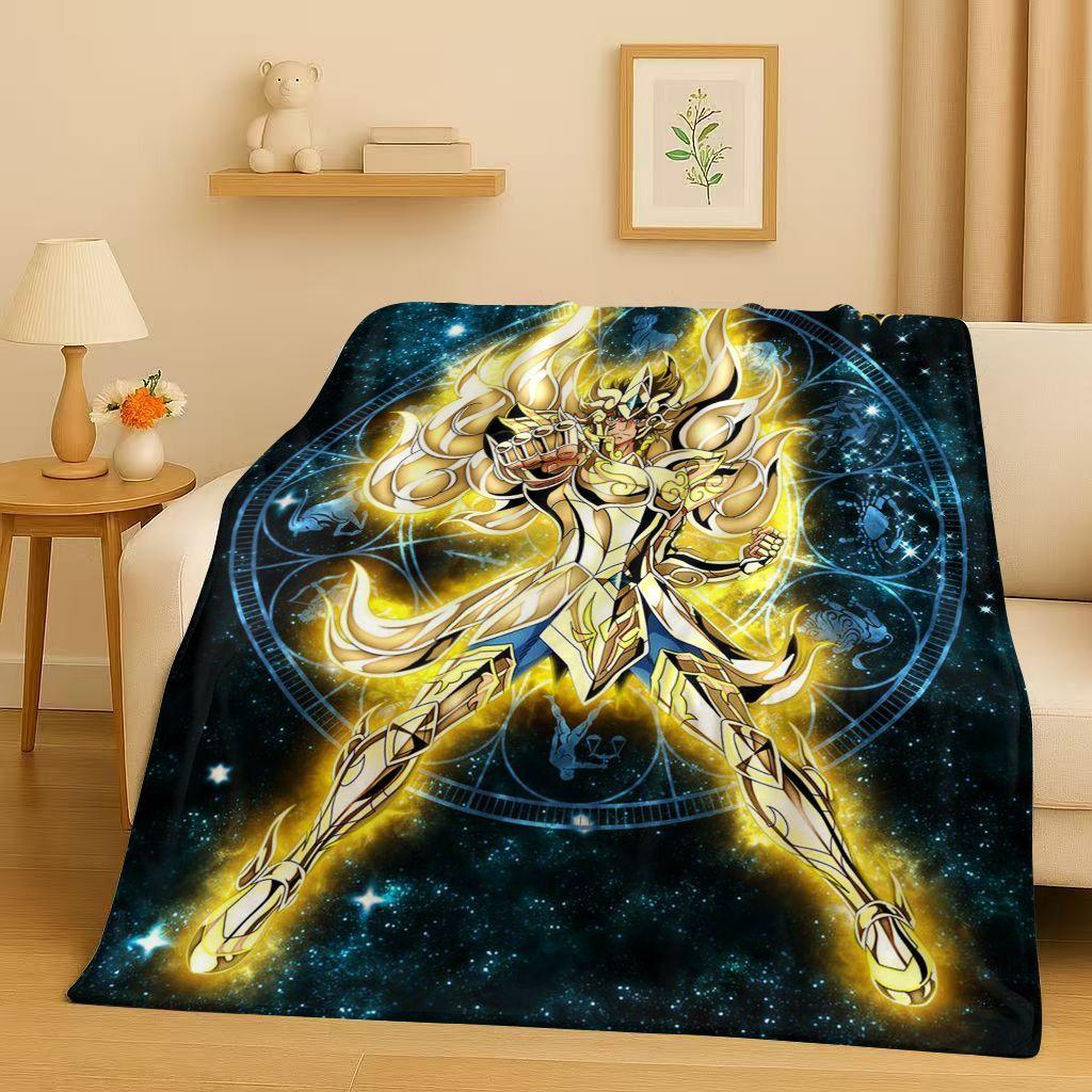 Classic Saint Seiya Shiryu Athena Cartoon Flannel Blanket,Ultra Soft Warm Plush Throw for Home Bedroom Bed Sofa Cover Travel Kid