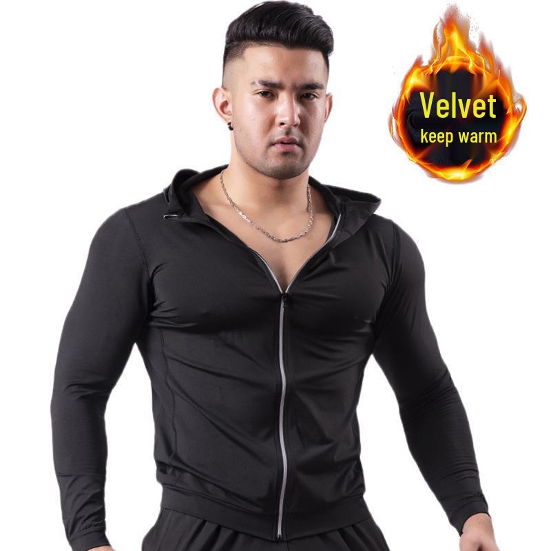 

Мужская осенне-зимняя быстросохнущая спортивная куртка с капюшоном из шелковистой сетки - высокая эластичность, влагоотводящая одежда для фитнеса и баскетбола Double Extra Large