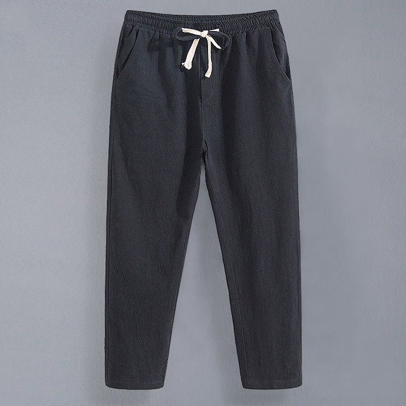 

Широкие брюки из хлопка и льна для мужчин, летние, тонкие, большого размера, прямые, свободные, повседневные, укороченные брюки 4XL чёрный