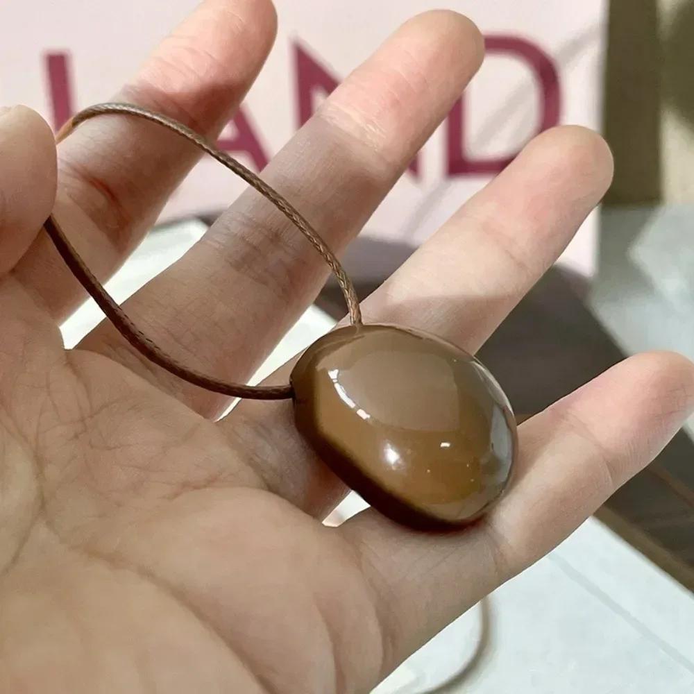 Simple Oval Choker Necklace Wax Rope Alloy Pendant Necklace Long Women's Jewelry Women