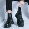 Men's Plus Size Retro High-Top Leather Martin Boots - Thick Sole, Lace-Up, and Wear-Resistant for Height-Increasing Workwear.