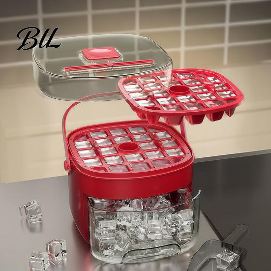 Convenient Ice Cube Tray 2-in-1 Press-Release with Storage Bin 48-Cavity Double-Layer 48 Maker for Freezer BPA-Free Container Home Camping Party