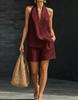 In Stock Women's Halter V-Neck Sleeveless Casual Fashion Set