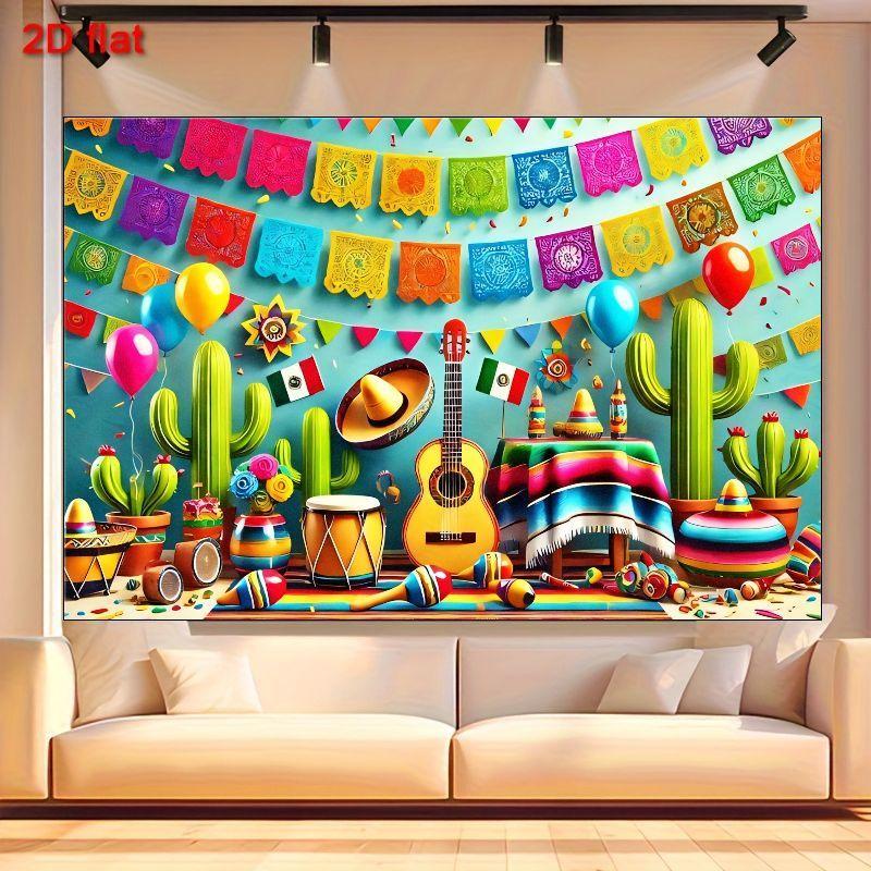 2D Flat Banner 1 Piece of Festive Mexican Carnival Background Fabric Suitable for Party Decoration Polyester Material