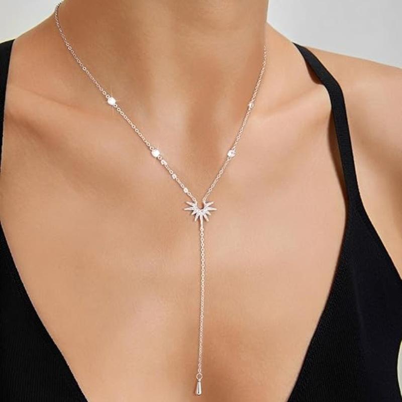 Fashion Gold Color Y-Shaped Pendant Necklaces For Women Girls Luxury Cubic Zirconia Long Tassel Dangle Choker Zircon Gift