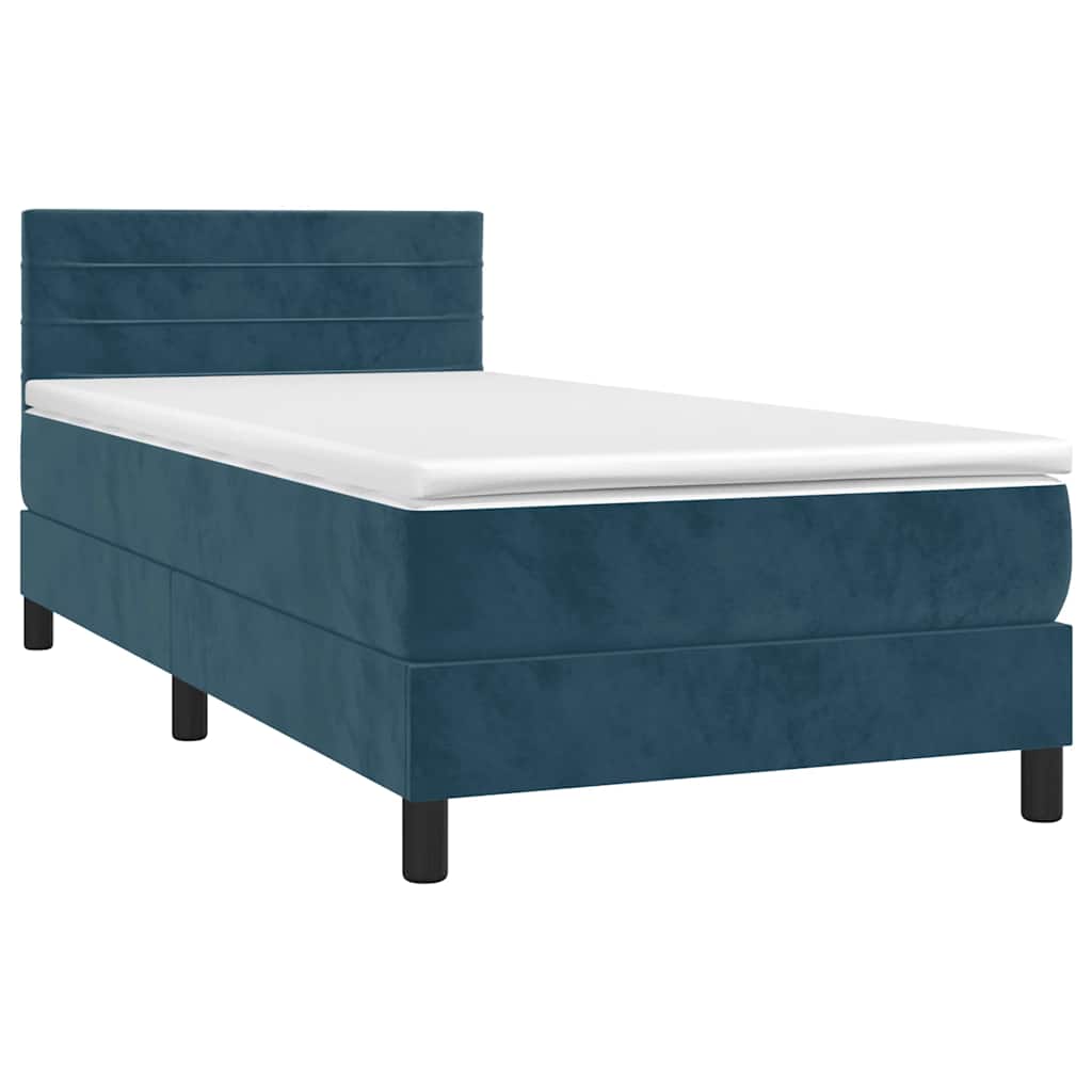 Box Spring Bed with Mattress Dark Blue 90x190 cm Velvet