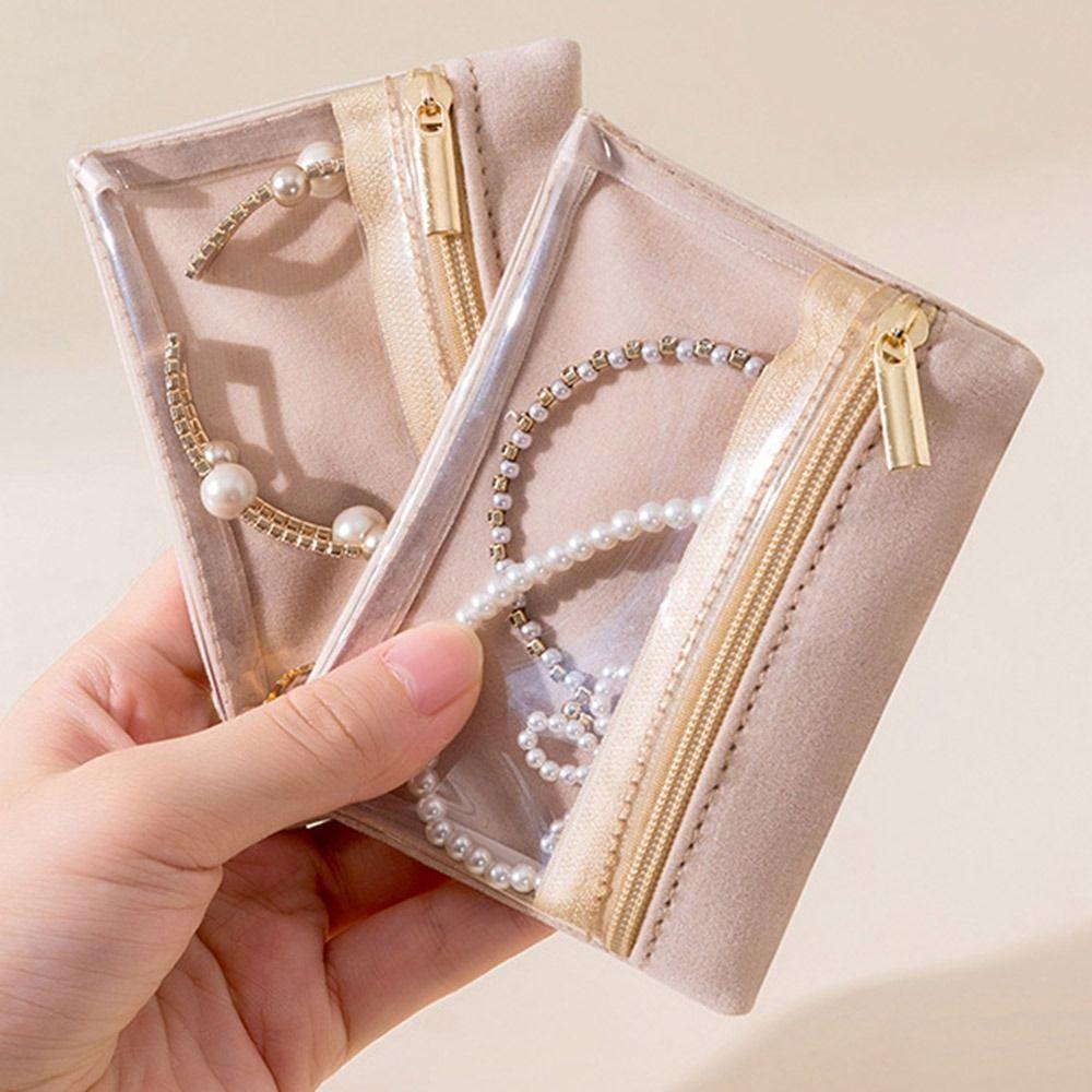 Transparent Jewelry Organizer Velvet Storage Bag New Jewelry Packaging Box