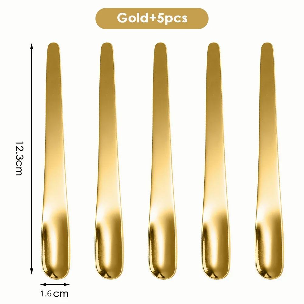 5PCS Coffee Spoon Stainless Steel Flat Spoon For Dessert Small Coffee Scoop Mixer Stirring Bar  Kitchen Tableware Spoon