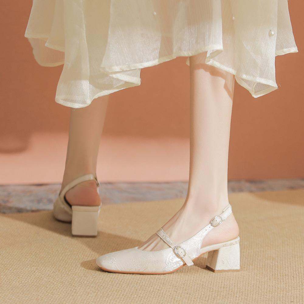 Fashion Sandals Women Summer New China-Chic Style with Skirt Leather Shoes Women's Thick Heel Casual One Word with Square Head Mary Jane