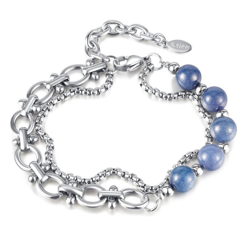 

European American Fashion Niche Design Stainless Steel Double-layer Chain Splicing Dongling Stone Genderless Bracelet