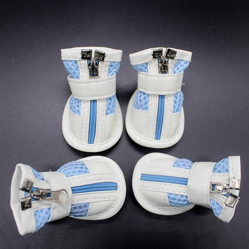4Pcs Luxury Classic Puppy Pet Dog Anti-slip Waterproof PU Print Eco-Friendly Breathable Shoes Sneakers Booties (Blue,5#) синий