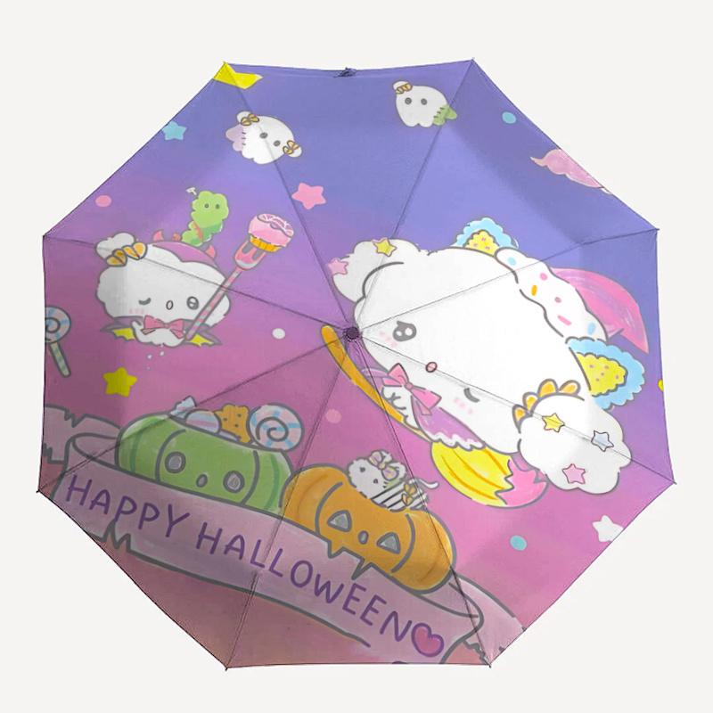 1pc Halloween Ghost Cloud Umbrella - Automatic Opening/Closing, Portable 3-Fold Design, 8-Rib Iron Frame Outdoor Umbrella, Festival Gift for Fans, Tra