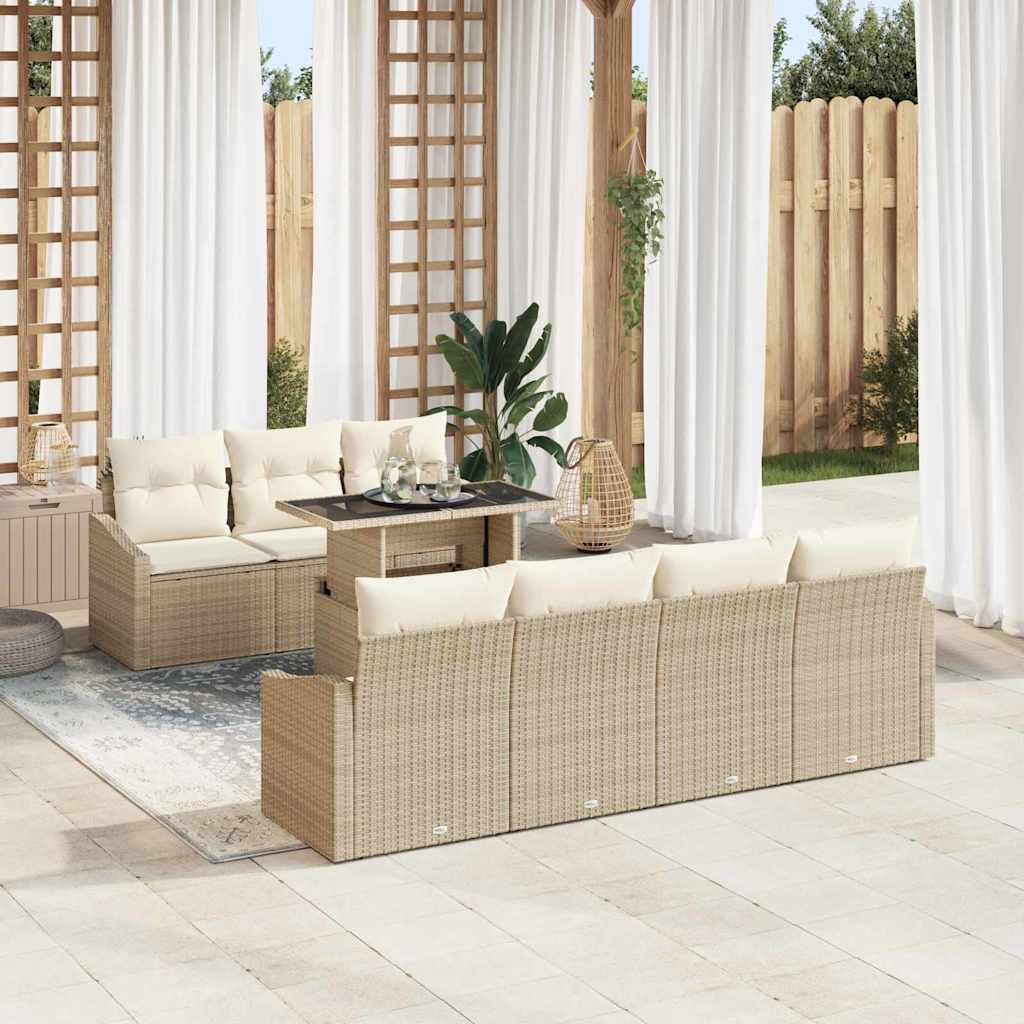 Garden Sofa Set with Cushions 8 Pcs Beige and Cream Poly Rattan