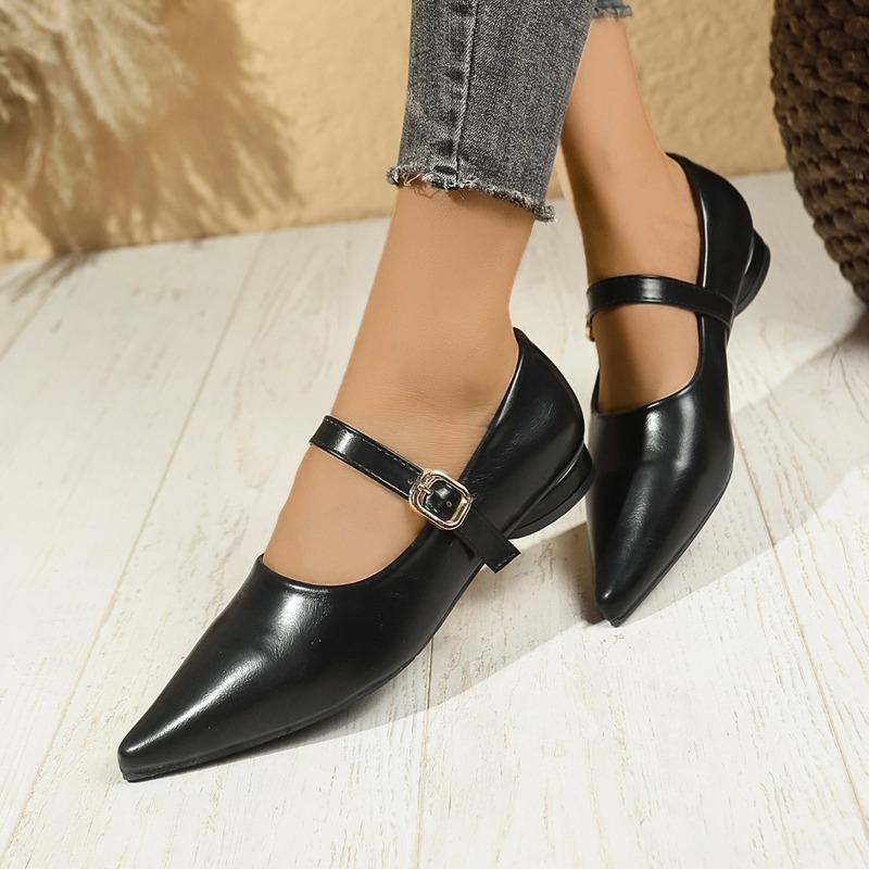 Fashion Ladies Shoes 2025 Mary Janes Women's High Heels Pointed Toe Shallow Low Heel Buckle Strap Pumps Plus Size Retro Office & Daily