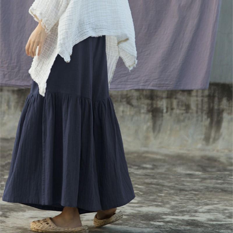 Johnature Dámské Vintage Bavlněné Lněné Široké nohavice Pružný pas Volný Letní Kalhoty Patchwork Kalhoty ke kotníkům