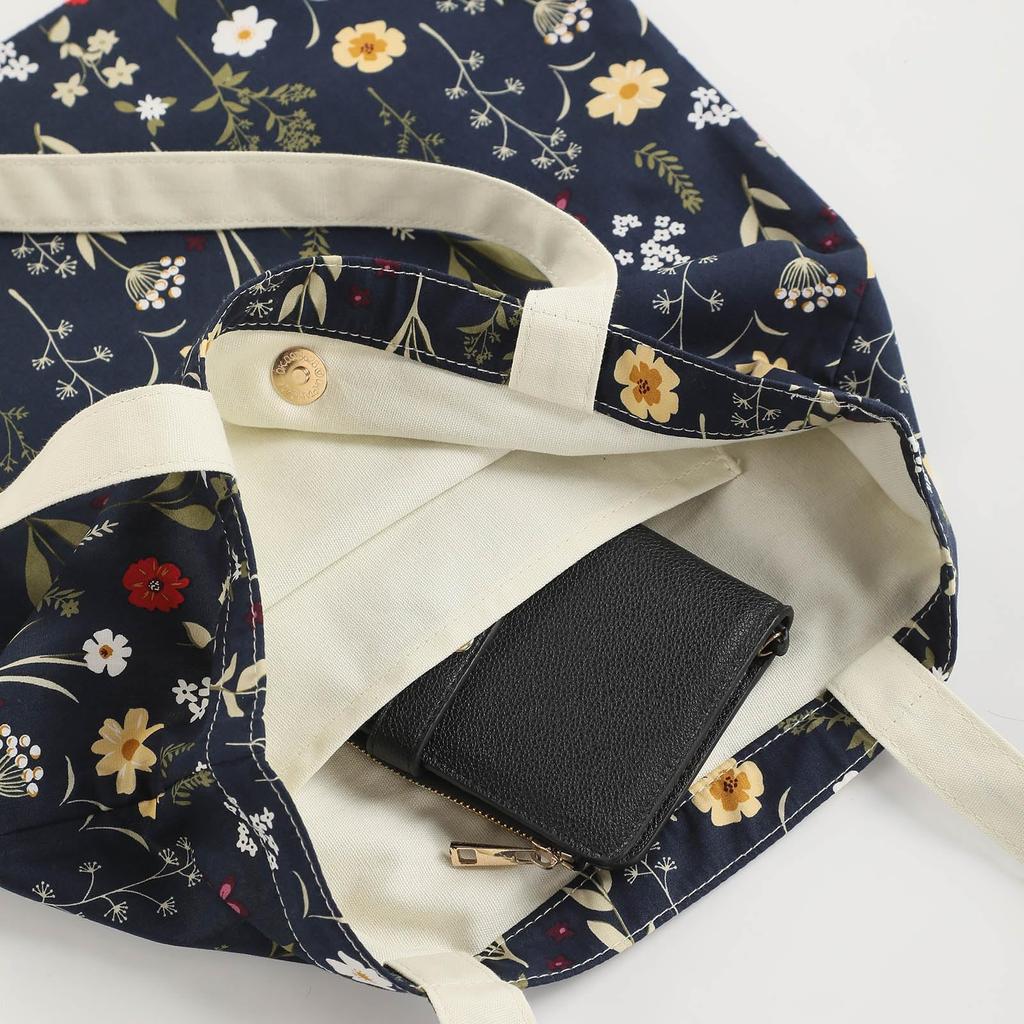 SEPWIK Women's Canvas Tote Bag, Shoulder Bag, Cute Cotton Shopping Bag with Large Capacity, Perfect for School or Travel, Navy