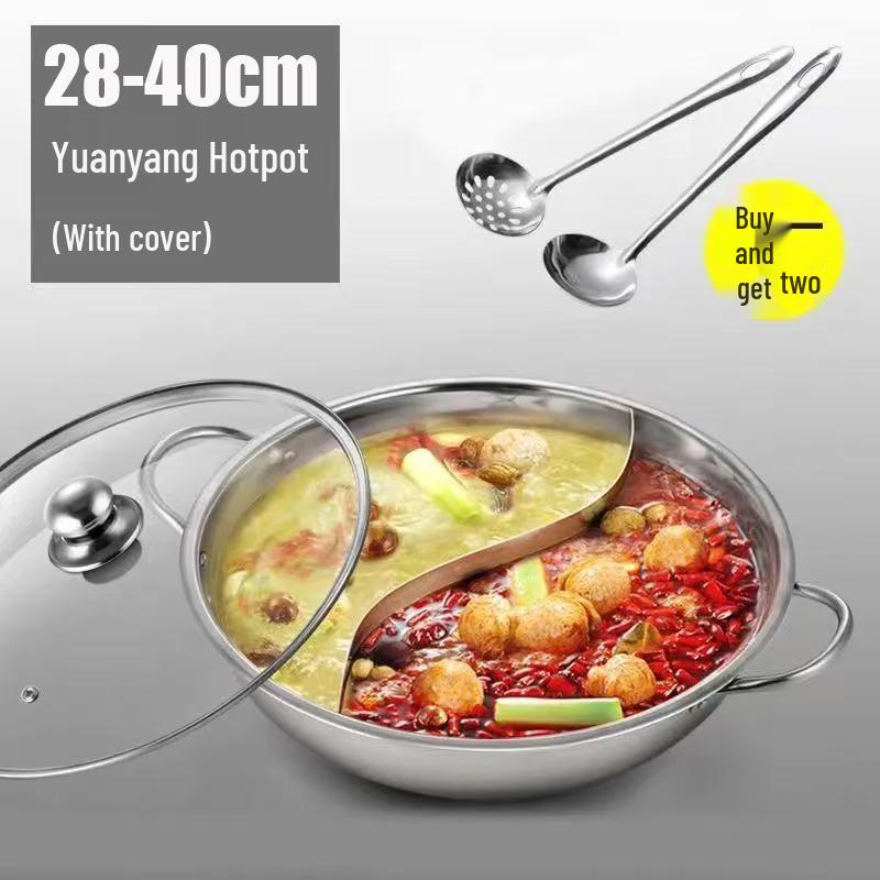 Stainless Steel Yin Yang Hot Pot Basin with Lid for Induction Cookers