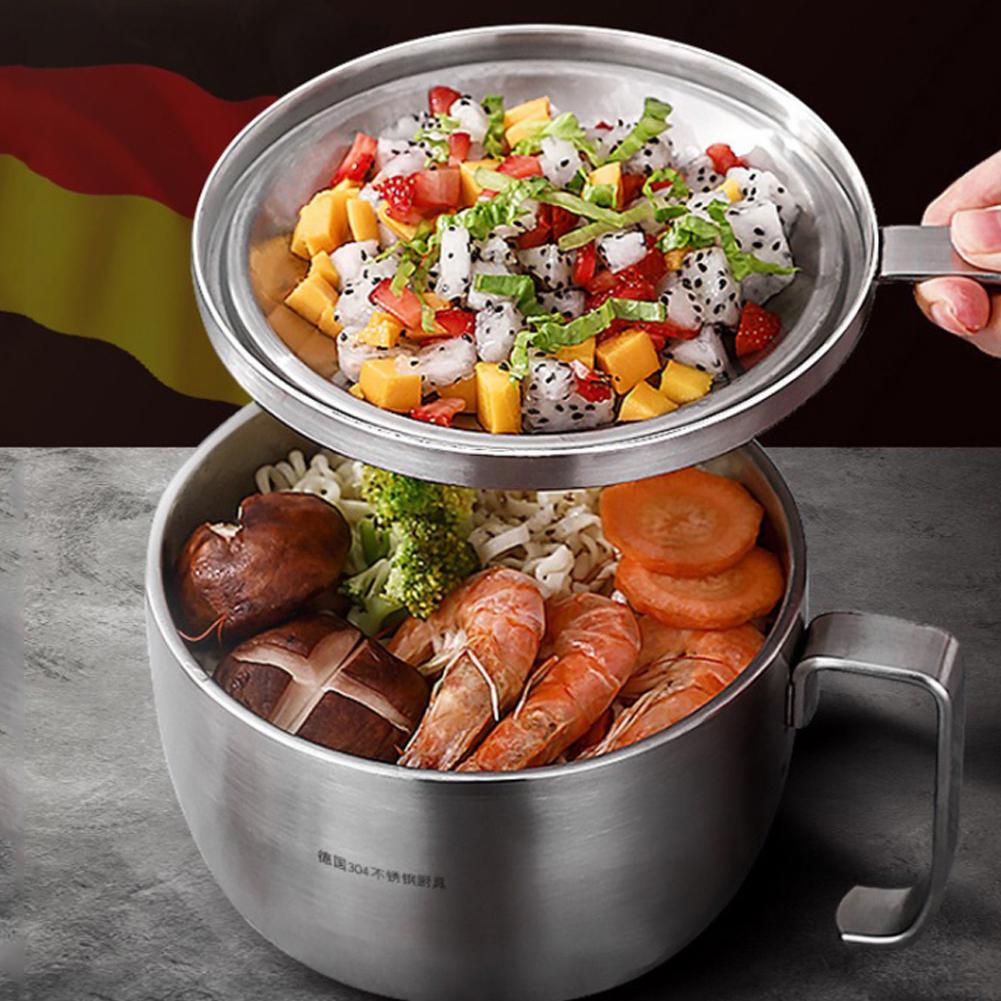 Stainless Steel Instant Noodles Soup Bowl Food Container with Lid Handle for Home Dormitory Use
