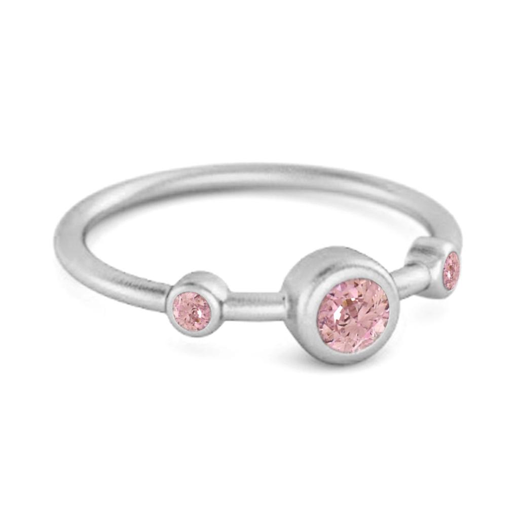 Rosa Topas Dreifach Zargenfassung Damen Ehering - 925 Sterlingsilber