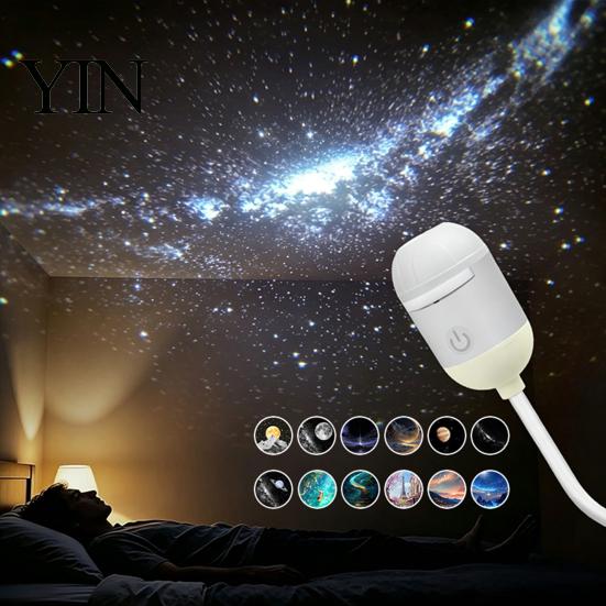 Tragbares Umgebungslicht USB-Sternenprojektorlicht, Flexible Schwanenhals-Nachtlampe mit 3/4/6/12/24 Einfach zu verwendenden Projektionsfolien, LED für Schlafzimmerdecke