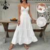 Women's Fashion Summer Spring Solid Color Print Sleeveless V-Neck High Waist Casual Dresses
