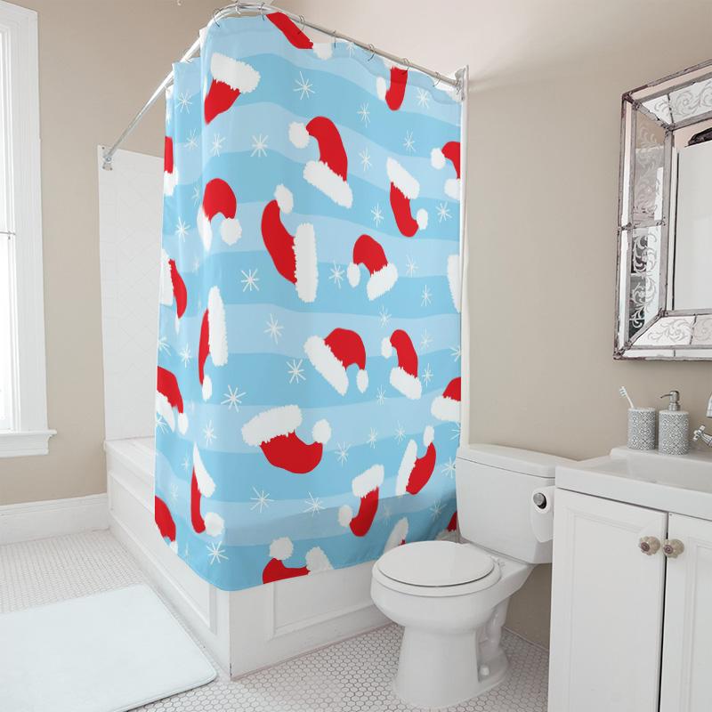 TU Christmas Shower Curtain Festive Holiday Decor Red Santa Claus Pattern Waterproof Bathroom Curtain Xmas Home Decor Gift
