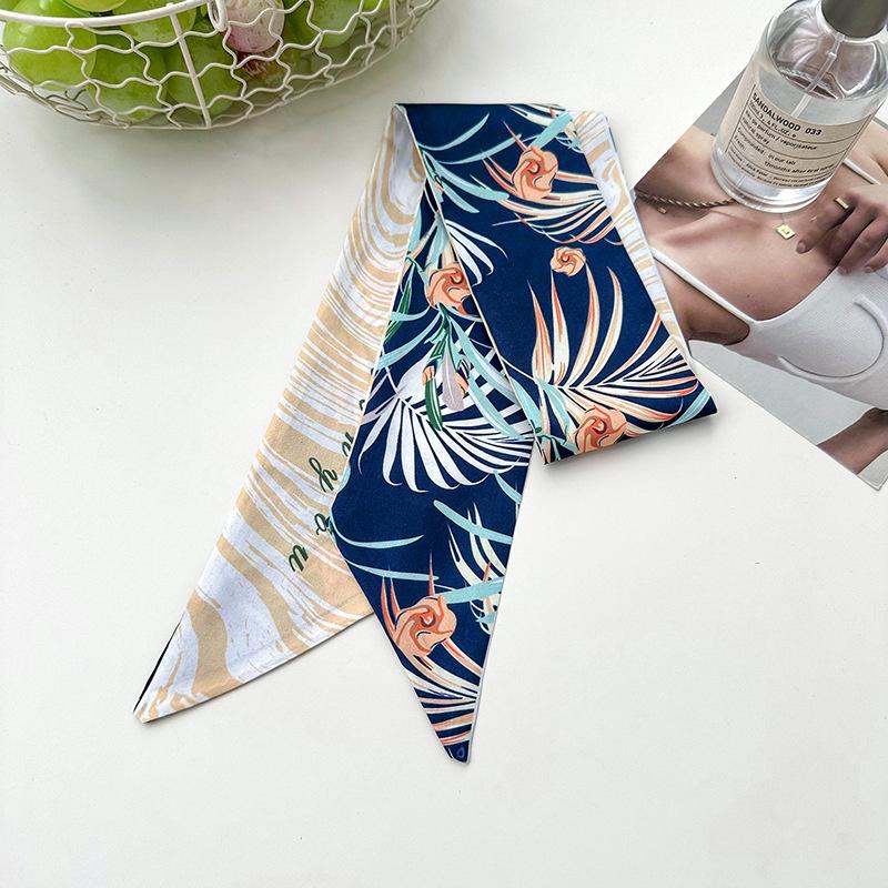2025 Korean Fashion Flowers Pattern Women Twill Decorative Ribbon Small Scarf Binding Bag Handle Ribbon Hair Band Small Scarf