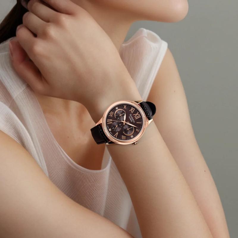 Casio SHEEN Quartz Movement Leather Strap Japanese and Korean Watch Women's Watch Brown Dial SHE-3058PGL-5A