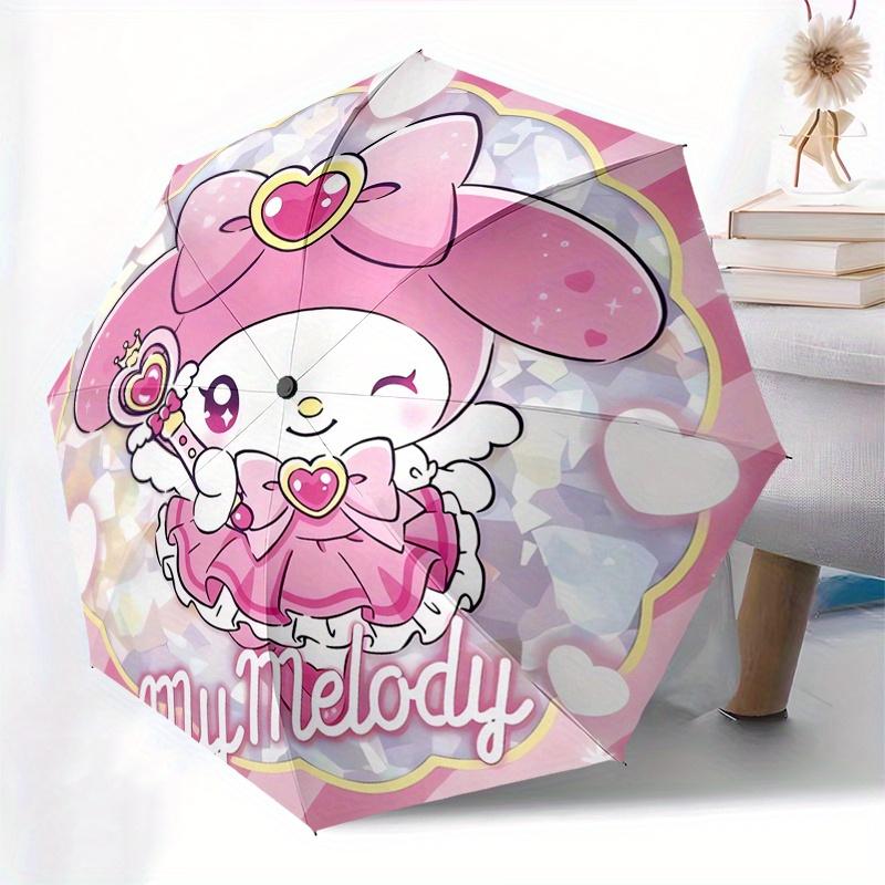 My Melody,Pink Bow Automatic Folding Umbrella Simple 8 Rib Design, Bright Cartoon Pattern, Durable Iron Frame, Suitable For Travel, Outdoor,