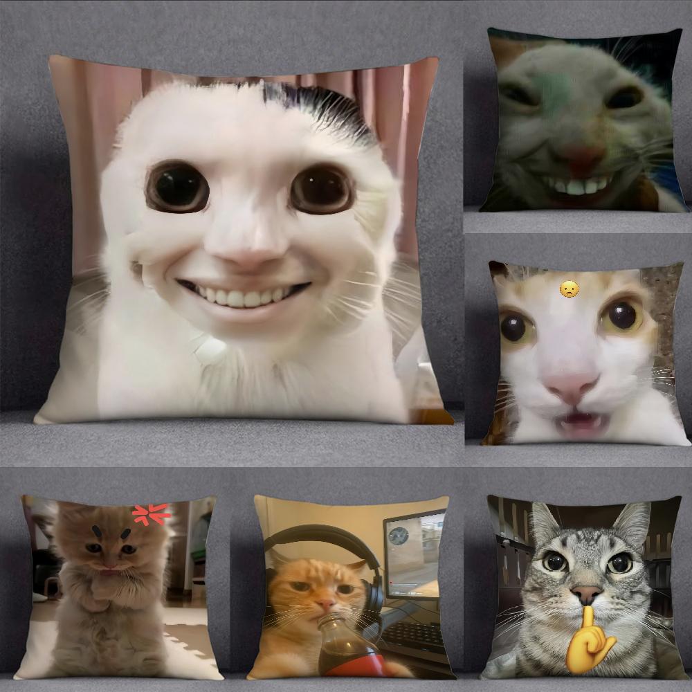 Cat Funny MEME Pillow Case Square Double-Sided Printing Short Plush Sofa Cushion Cover Bedroom Bedside Pillow