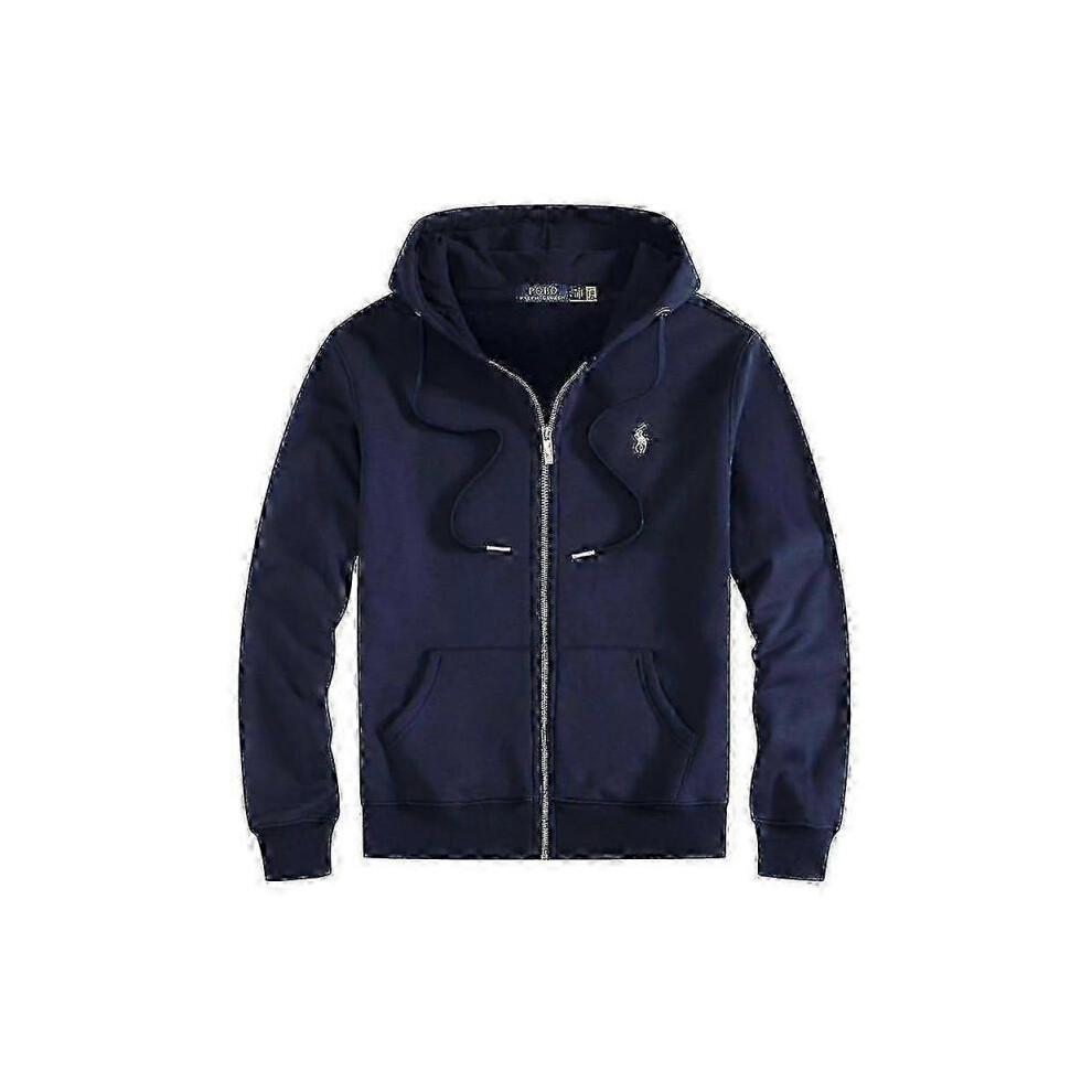 (Sweat à capuche avec étiquette noir et blanc, taille L)Ensemble Hoodie Polo Brodé pour Homme avec Veste Polaire et Cardigan
