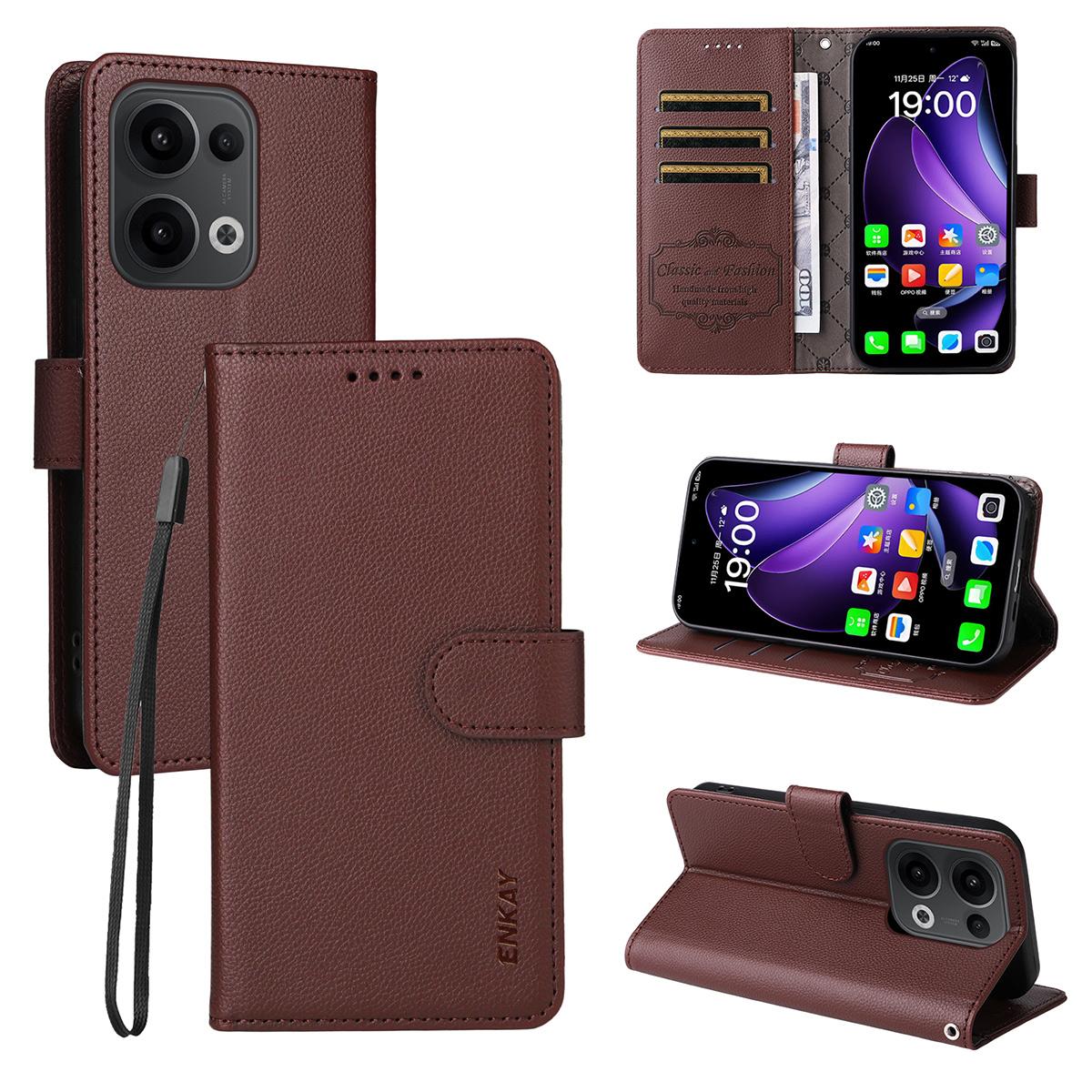 

For Oppo Reno14 F 5G/Oppo Reno13 5G (Global)/Oppo Reno14 5G (Global) Wallet Case with Strap RFID Blocking Leather Stand Phone Cover Brown