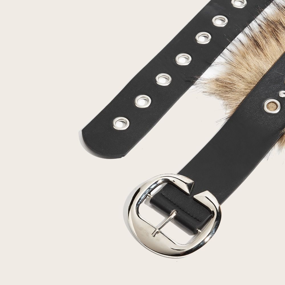 Metal Buckle Punk Style Belt Western Style Plush Belt Fashion Leather Fur Belt  Pants Accessories