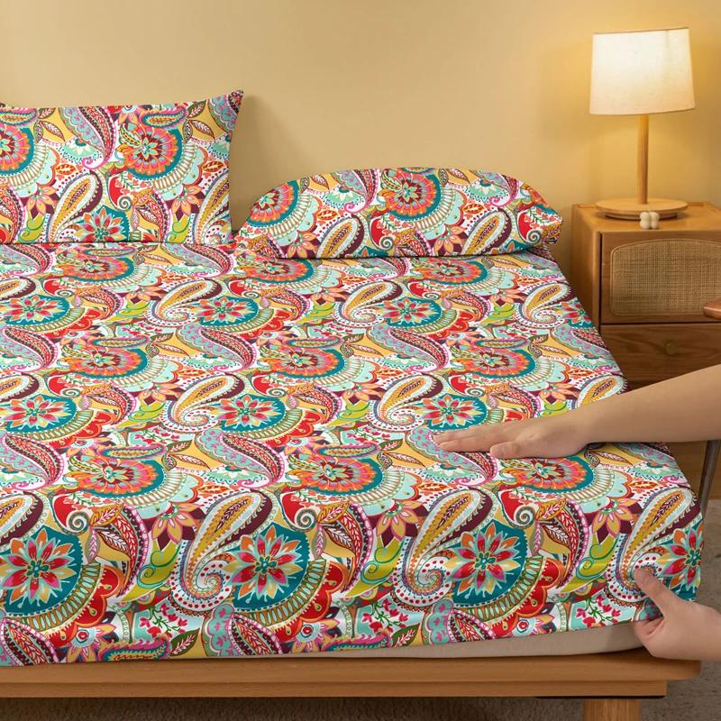 1 Cearșaf de pat mat cu model boem, Cuvertură de pat imprimată pentru dormitor, Lenjerie de pat (Excluzând fetele de pernă)