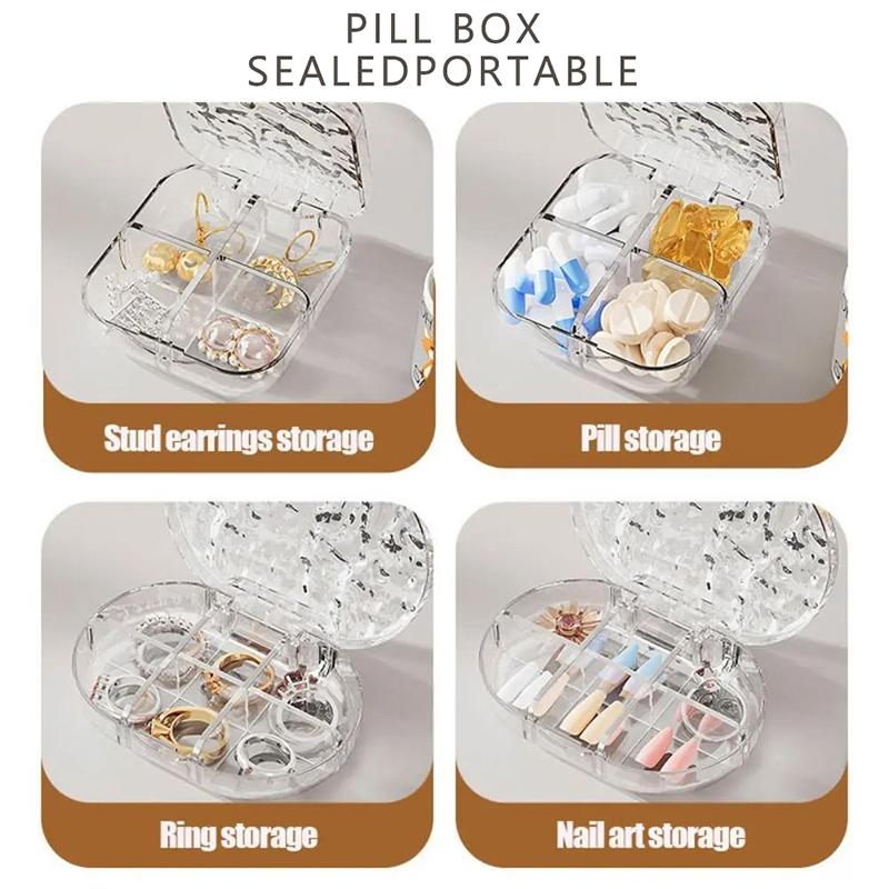 4/6Grid Portable Water Ripple MedicineBox Medicine Packaging Box Travel Carrying Mini Sealed Plastic Travel Medication Organizer