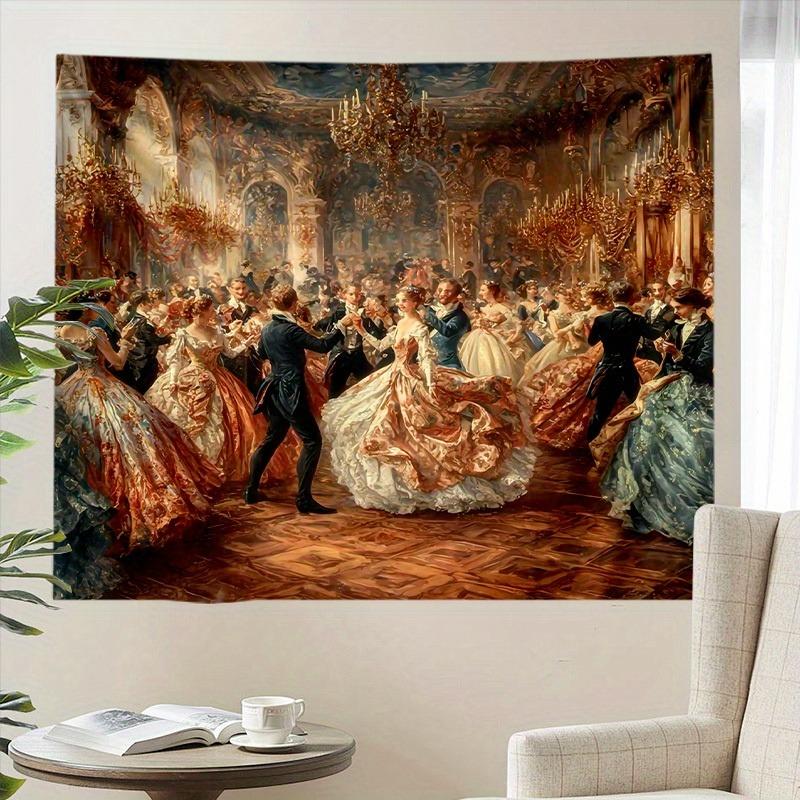 Victorian Ballroom Tapestry  Classical Oil Painting Print Wall Hanging for Living Room Bedroom Decor