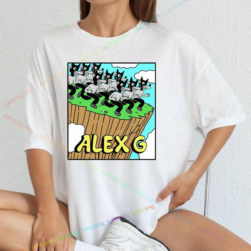 Tričko Alex G Funny Print Módní styl Gotický ležérní top Volné tričko s krátkým rukávem a výstřihem