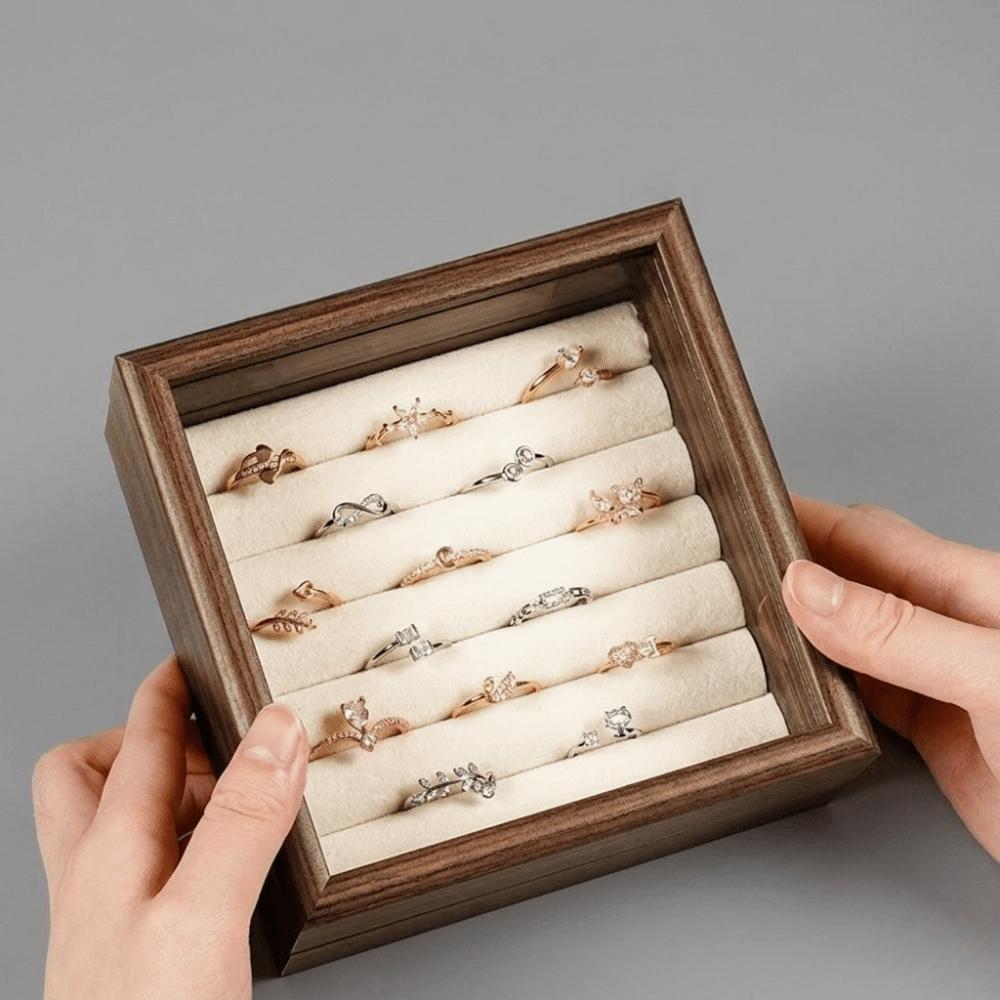 Glasdeckel Schmuckorganizer Samt-Innenleben Ringhalter Geschenk Holzschmuckschatulle Für den Heimgebrauch